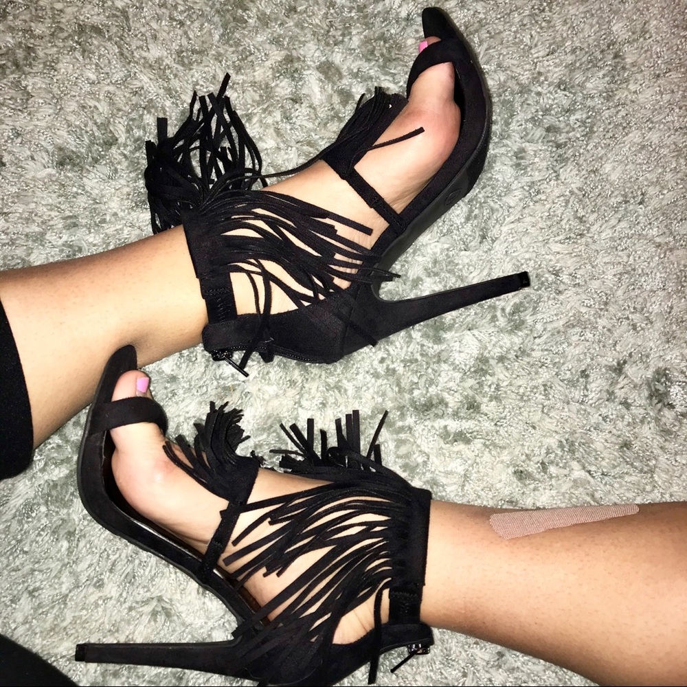 Black Suede Charlotte Russe Three Strap Heels